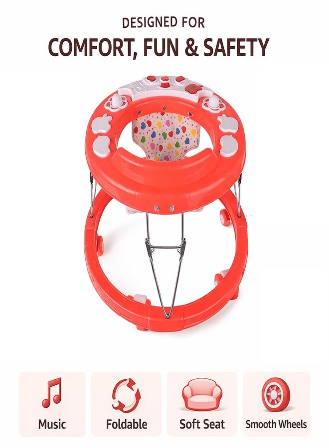 Maanit Walker with Foldable,Cushion Seat | Activity Walker for Baby with Musical Toy Bar | Walker Boys and Girls (Red) - Image 2