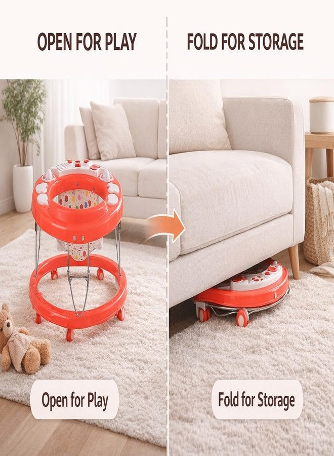 Maanit Walker with Foldable,Cushion Seat | Activity Walker for Baby with Musical Toy Bar | Walker Boys and Girls (Red) - Image 3