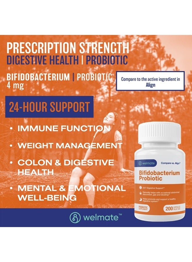 WELMATE Bifidobacterium | Probiotic Supplement | Supports Gut Health | Immune Support | Digestive Enzymes | Gluten Free | Vegan | Men & Womens Probiotic | Value Size | 200 Count - Image 2