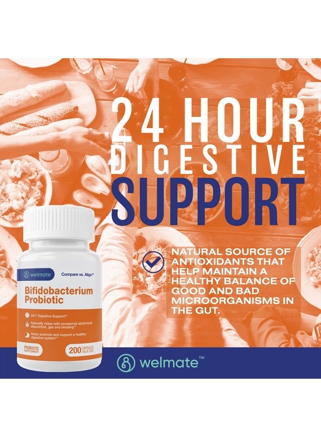 WELMATE Bifidobacterium | Probiotic Supplement | Supports Gut Health | Immune Support | Digestive Enzymes | Gluten Free | Vegan | Men & Womens Probiotic | Value Size | 200 Count - Image 3