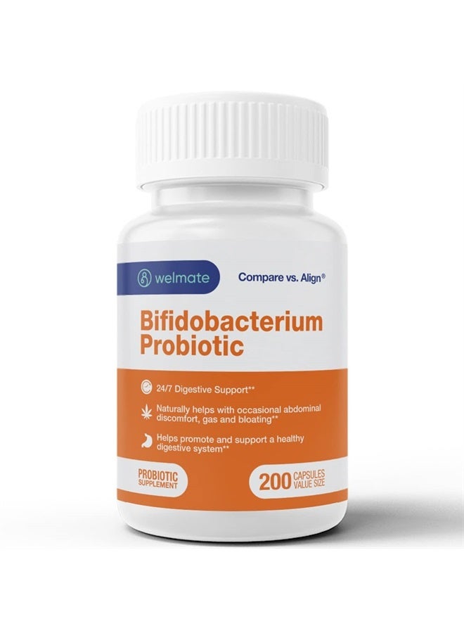 WELMATE Bifidobacterium | Probiotic Supplement | Supports Gut Health | Immune Support | Digestive Enzymes | Gluten Free | Vegan | Men & Womens Probiotic | Value Size | 200 Count - Image 1
