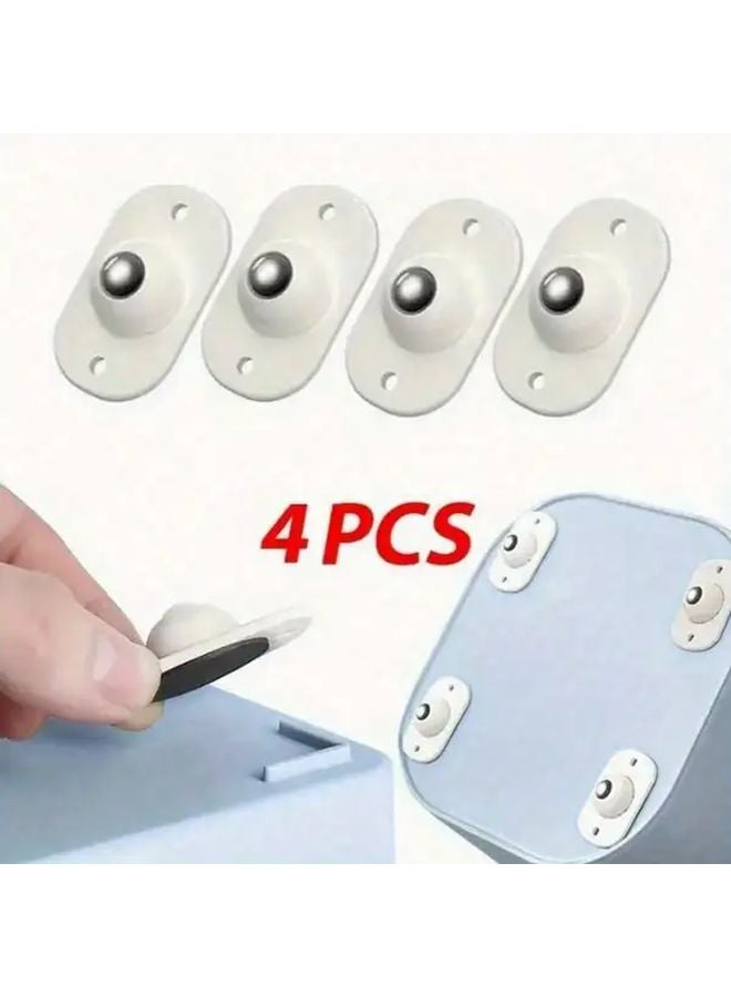 4Pcs White Self Adhesive Casters 360 Rotating Wheels For Furniture Storage Boxes - Image 1