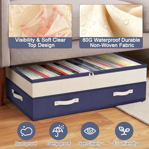 Dolicer 2 Pack Under Bed Storage with Wheels, 6in-10in Height Adjustable Underbed Storage Containers, 92L XXXL Under Bed Drawers Rolling Bin with Clear Lids for Dorm Shoes Clothes Organizers(Blue) - Image 5