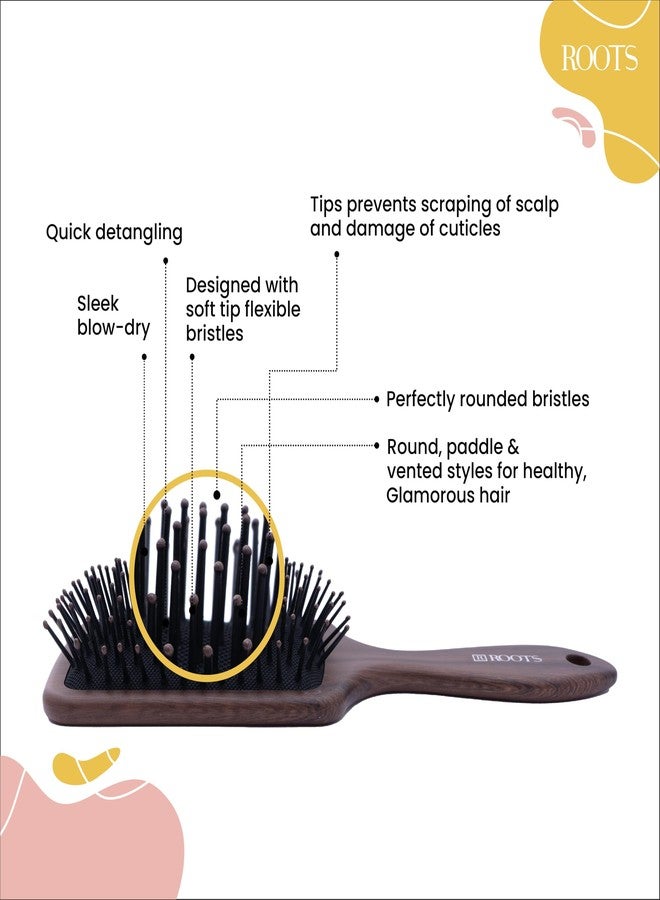 روتس فرشاة شعر ROOTS Truglam Paddle | قاعدة مرنة مبطنة | شعيرات ناعمة الأطراف لفك التشابك وتجعيد الشعر | تُضفي كثافة على تسريحة الكويف | مناسبة لجميع أنواع الشعر | للرجال والنساء | الطول: 8.5 بوصة، رقم الموديل: WDR P04 - Image 3