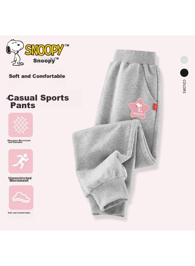 Snoopy Girls' Pants, Spring Long Trousers, Children's Casual Pants, For Older Kids, Early Autumn Sports Pants, Star/gray, Size 130 - Image 1