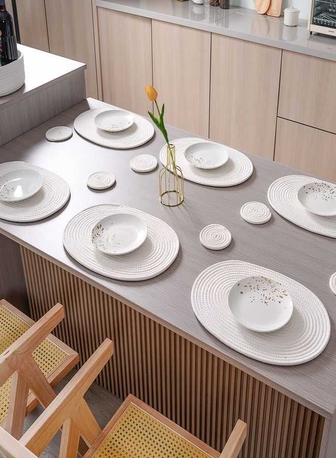 ART pinecone Placemats Set of 6 Oval - Woven Boho Farmhouse Table Mats for Dining Table for 6, Kitchen Decor, Washable and Handmade Rustic Table Accessories (16 * 12 Plus 6 Coasters, Off White) - Image 2