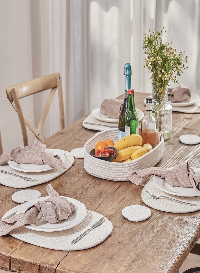 ART pinecone Placemats Set of 6 Oval - Woven Boho Farmhouse Table Mats for Dining Table for 6, Kitchen Decor, Washable and Handmade Rustic Table Accessories (16 * 12 Plus 6 Coasters, Off White) - Image 3