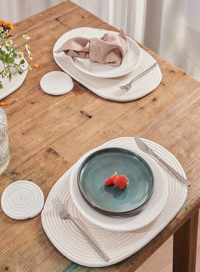 ART pinecone Placemats Set of 6 Oval - Woven Boho Farmhouse Table Mats for Dining Table for 6, Kitchen Decor, Washable and Handmade Rustic Table Accessories (16 * 12 Plus 6 Coasters, Off White) - Image 4