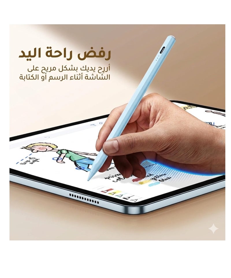 باروكس قلم ايباد ستايلس ذكي احترافي متوافق مع جميع أجهزة iPad من 2018 حتى 2026 – يدعم الجيل 11 وiPad A16 والجيل العاشر والتاسع والثامن والسابع والسادس وiPad Pro وiPad Air وiPad Mini – كتابة دقيقة وسلسة بدون تأخير – يدعم راحة اليد (Palm Rejection) – شحن سريع USB-C خلال 15 دقيقة – بطارية تدوم حتى 14 ساعة – تشغيل باللمس – يشمل 2 رؤوس إضافية – ((لون ازرق))– مخصص لأجهزة الايباد فقط وغير متوافق مع أجهزة أندرويد مثلا: لايدعم هواوي وهونر - Image 5