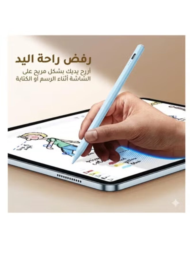 باروكس قلم ايباد ستايلس ذكي احترافي متوافق مع جميع أجهزة iPad من 2018 حتى 2026 – يدعم الجيل 11 وiPad A16 والجيل العاشر والتاسع والثامن والسابع والسادس وiPad Pro وiPad Air وiPad Mini – كتابة دقيقة وسلسة بدون تأخير – يدعم راحة اليد (Palm Rejection) – شحن سريع USB-C خلال 15 دقيقة – بطارية تدوم حتى 14 ساعة – تشغيل باللمس – يشمل 2 رؤوس إضافية – ((لون ازرق))– مخصص لأجهزة الايباد فقط وغير متوافق مع أجهزة أندرويد مثلا: لايدعم هواوي وهونر - Image 4