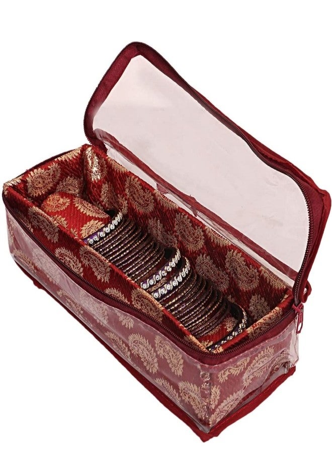 Ankit Traders Fancy Bangle Box Brocade Hardboard Bangle Box Bangle Organizer Box Jewellery Storage Box (Maroon - 1 Rod) - Image 1