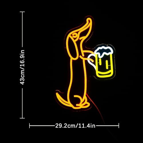 LULANMP Dachshund Neon Sign for Wall Decor Dachshund Drink Beer Light up Sign for Pet Store Cute Dog Neon Lights Beer LED Neon Light for Pet Shop Bar Pub Party Decor Gift for Dog Lover(16.9''*11.4'') - Image 3