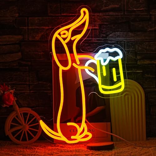 LULANMP Dachshund Neon Sign for Wall Decor Dachshund Drink Beer Light up Sign for Pet Store Cute Dog Neon Lights Beer LED Neon Light for Pet Shop Bar Pub Party Decor Gift for Dog Lover(16.9''*11.4'') - Image 1