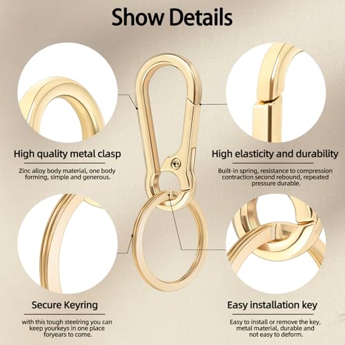 SMLBJUTE 2 Pcs Metal Keyring Chain Ring Holder Keys Organizer for Home Car Keys, Key Finder, Car Keychain (Gold) - Image 3