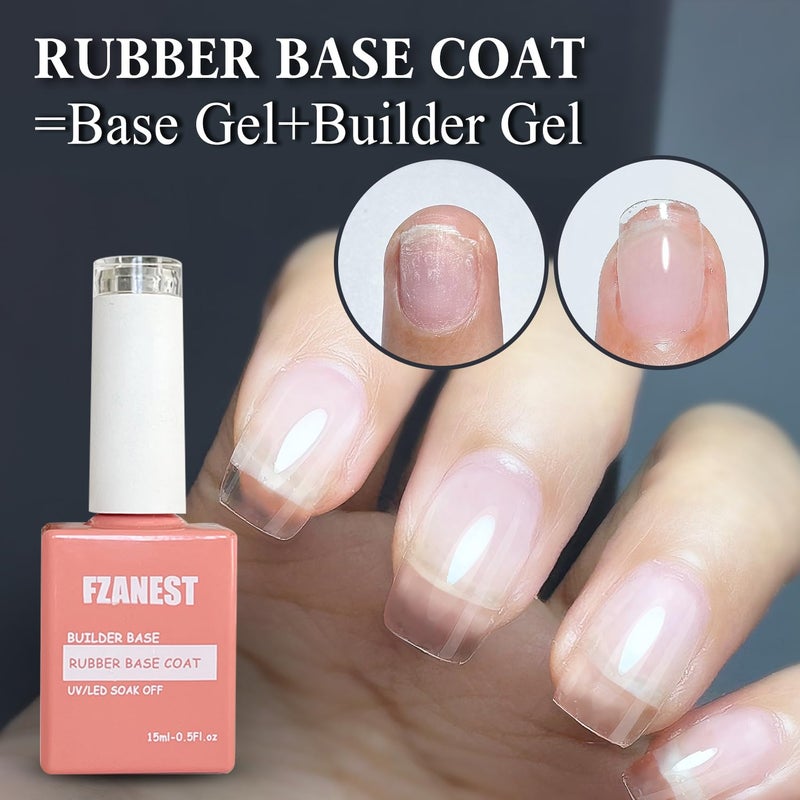 FZANEST Natural Nude Builder Gel For Nails, 15ml Rubber Builder Base Jelly Color Gel Polish Rubber Base Coat Nail Extension Soak Off French Manicure - Image 2