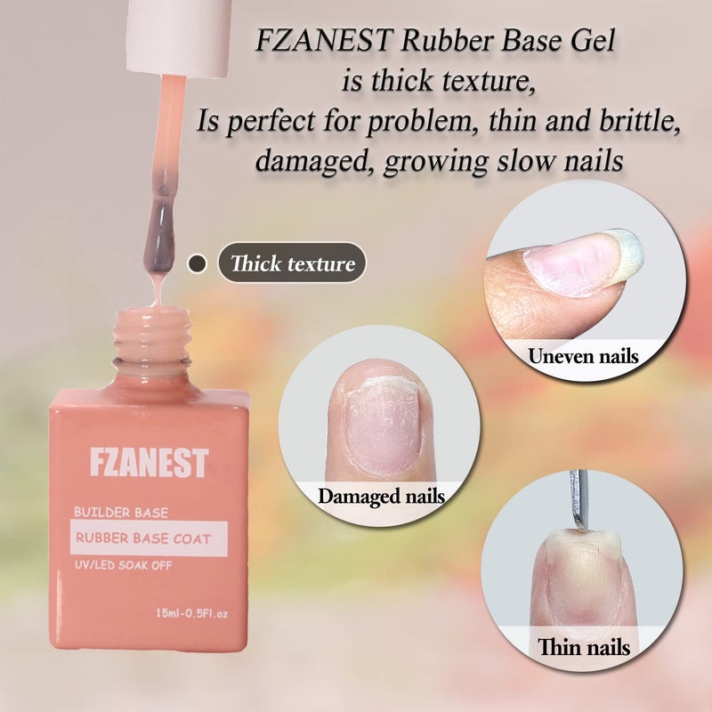 FZANEST Natural Nude Builder Gel For Nails, 15ml Rubber Builder Base Jelly Color Gel Polish Rubber Base Coat Nail Extension Soak Off French Manicure - Image 5