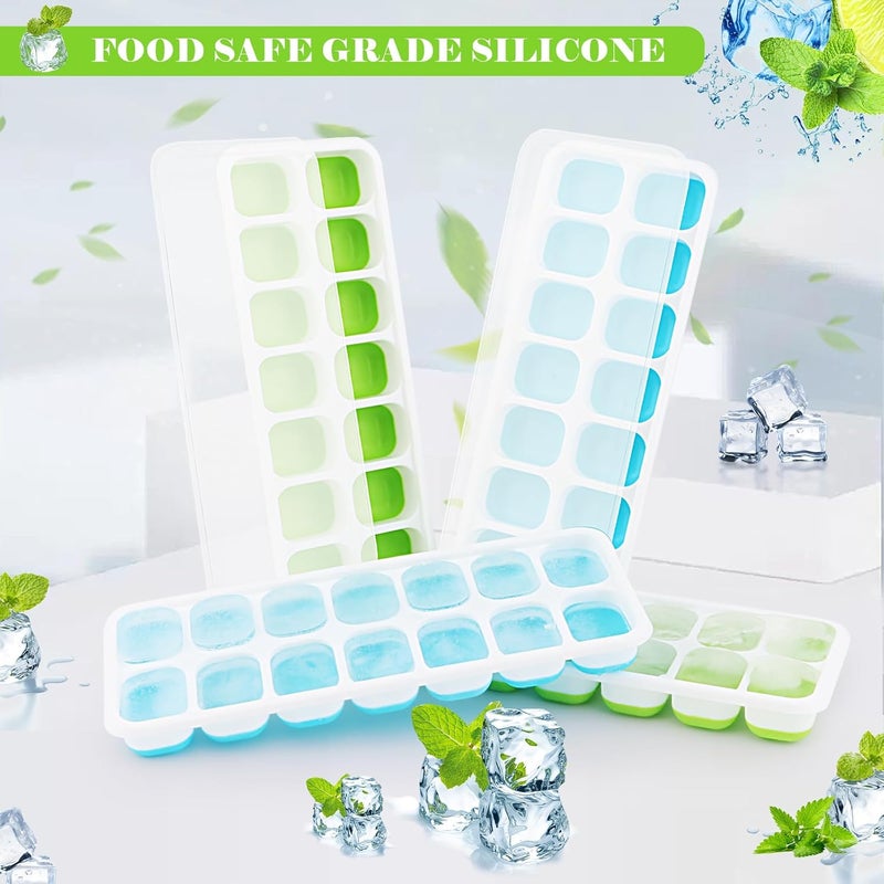 Set of 4 Silicone Ice Cube Trays with Lids RISVOWO Stackable Ice Cube Mould LFGB Certified and BPA Free Reusable Ice Cube Mould for Whisky Cocktail Ice Cream Freezer Beverages