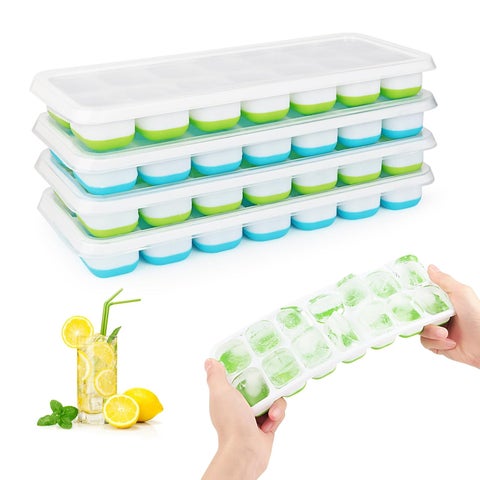 Set of 4 Silicone Ice Cube Trays with Lids RISVOWO Stackable Ice Cube Mould LFGB Certified and BPA Free Reusable Ice Cube Mould for Whisky Cocktail Ice Cream Freezer Beverages