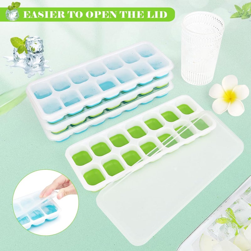 Set of 4 Silicone Ice Cube Trays with Lids RISVOWO Stackable Ice Cube Mould LFGB Certified and BPA Free Reusable Ice Cube Mould for Whisky Cocktail Ice Cream Freezer Beverages