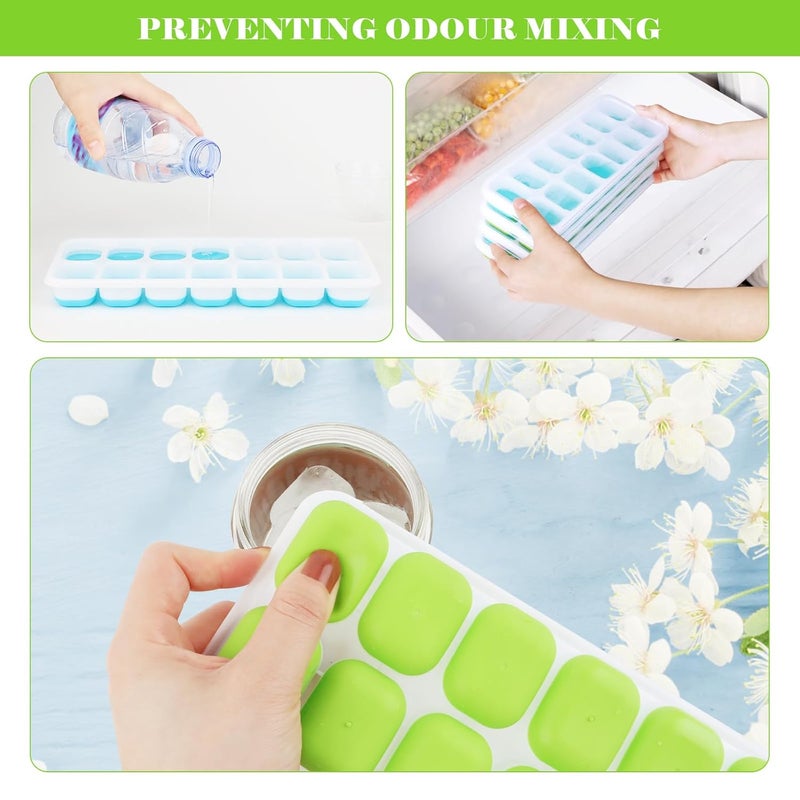 Set of 4 Silicone Ice Cube Trays with Lids RISVOWO Stackable Ice Cube Mould LFGB Certified and BPA Free Reusable Ice Cube Mould for Whisky Cocktail Ice Cream Freezer Beverages