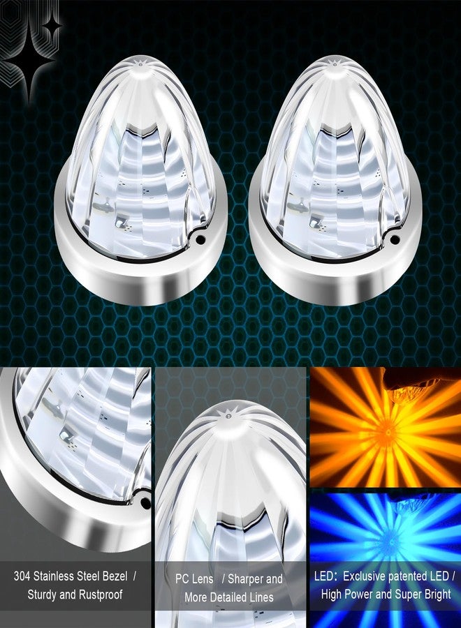 Wodvyss 2Pcs Dual Color Amber/Blue Watermelon Lights Amber Turn Signal Marker to Blue Auxiliary Interior Dome Lights Lamps for Semi Truck, w/Reflector Flush Mount Clear Lens Stainless Bezel - Image 4