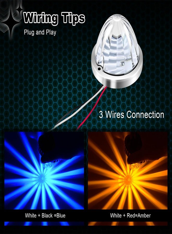 Wodvyss 2Pcs Dual Color Amber/Blue Watermelon Lights Amber Turn Signal Marker to Blue Auxiliary Interior Dome Lights Lamps for Semi Truck, w/Reflector Flush Mount Clear Lens Stainless Bezel - Image 2