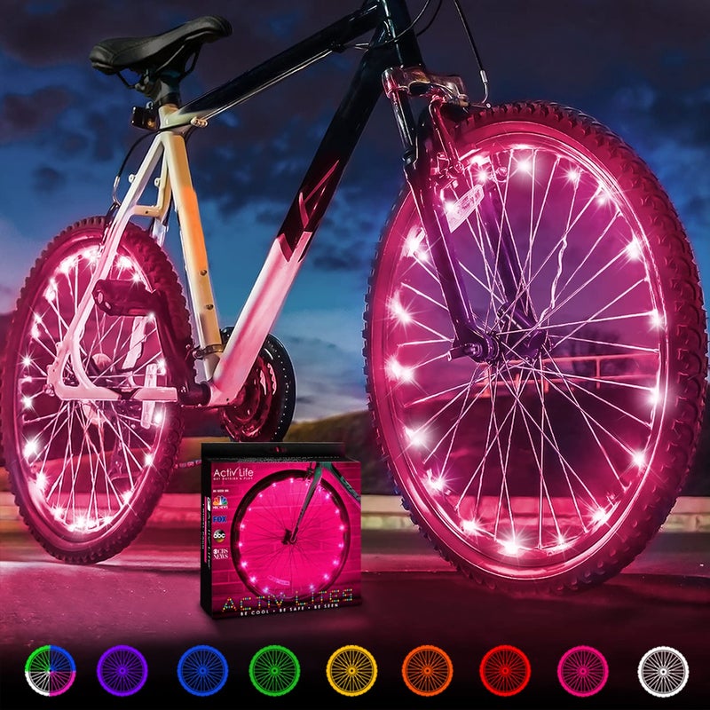 Activ Life Bike Lights for Wheels (2 Tire, Pink) Best Easter Basket Stuffers for Girls Kids Teen Gifts - Top Travel Essentials for Women & Fun Beach Vacation Must Haves for Her Cool Birthday Presents - Image 1
