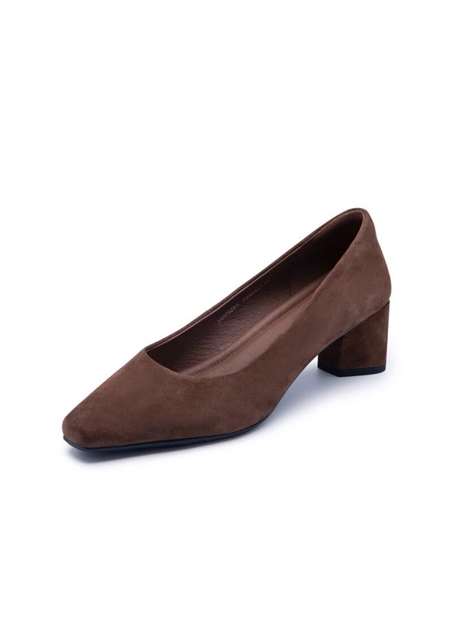 Satchi Women's Elegant Sheepskin Low-cut Pumps Spring New Chunky Heel Professional Commuter Shoes For Moms