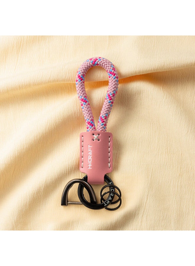 DiGallen Dijialun Leather Woven Rope Keychain High Quality Car Key Chain Ring Men Women Hand Strap Backpack Pendant Pink - Image 1