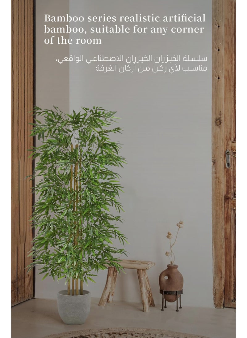 ULHYC 1.2m Artificial Bamboo Tree, Simulation Plant, Artificial Bamboo Plant with Tall Flower Pot, Artificial Silk Tree with 5 Trunks and Realistic Leaves, Suitable for Indoor and Outdoor Home Office Decoration - Image 2
