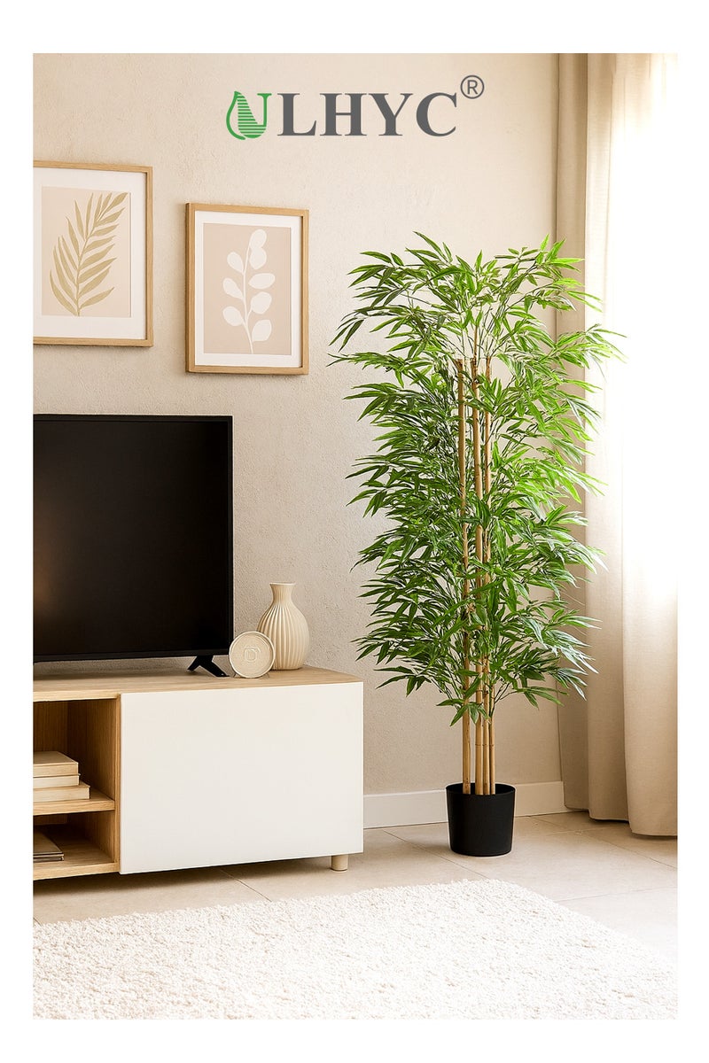 ULHYC 1.2m Artificial Bamboo Tree, Simulation Plant, Artificial Bamboo Plant with Tall Flower Pot, Artificial Silk Tree with 5 Trunks and Realistic Leaves, Suitable for Indoor and Outdoor Home Office Decoration - Image 1