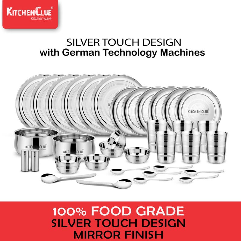 KITCHEN CLUE Stainless Steel Heavy Guage Quality Dinner Set for Kitchen (Pack of 36 Pcs) Exclusive Premium Range Kitchen Combo Set with Serving Bowl Set, Dinner Plates, Veg Bowls, Glasses, Cutlery - Image 5