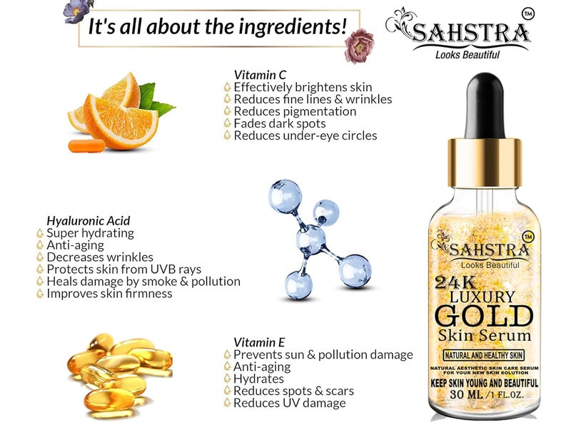 SAHSTRA SAHSTRA 24K Gold Face Serum for Skin Booster Women Men 30Ml  - Image 3