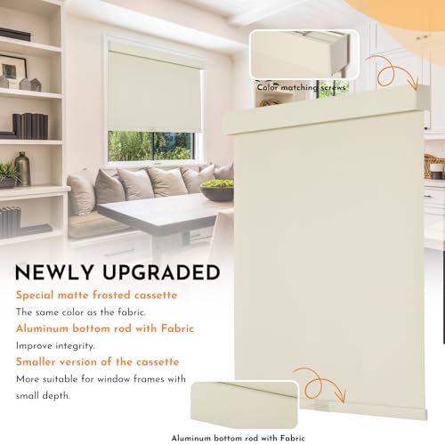 Persilux Blackout Roller Blinds for Indoor Windows, Cordless Roller Shades with Valance, Thermal Insulated Fabric Window Shades & Blinds, UV Protection Shades for Home and Bedroom (Beige,22"W x 72"H) - Image 2