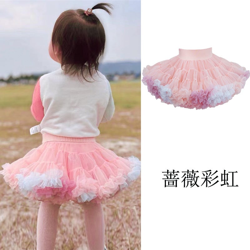 Second Generation Girls tutu Skirt Macaron Childrens tutu Skirt Girls Skirt Rabbit Rabbit Skirt Chug Small and Medium-sized Childrens Hair Rose Rainbow  - Image 1