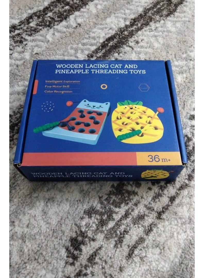 wooden lacing cat and pineapple  toys - Image 1