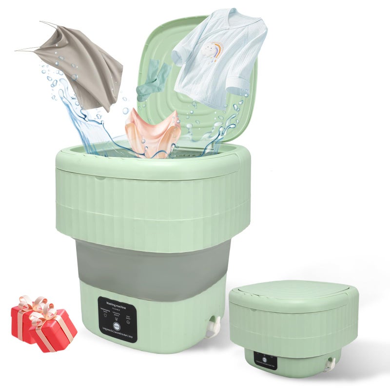 BJOP Mini Portable Washing Machine, 9L, 3 Modes, Blue Light, Ideal for Underwear, Socks, Baby Clothes. Foldable for Space-Saving, Perfect for Apartments, Hotels, Camping & Travel (Green) - Image 1