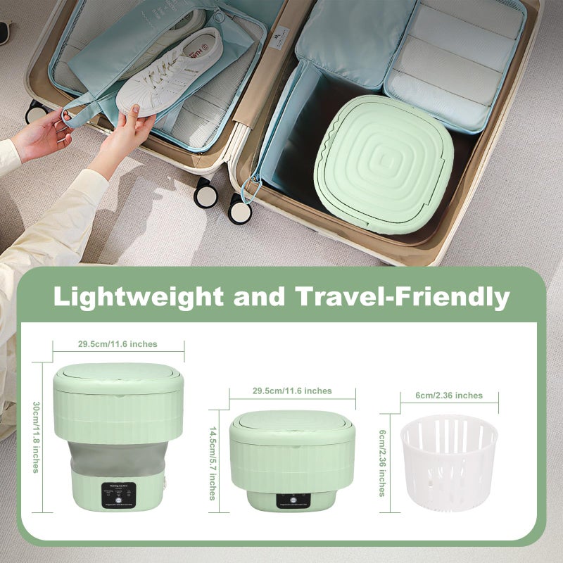 BJOP Mini Portable Washing Machine, 9L, 3 Modes, Blue Light, Ideal for Underwear, Socks, Baby Clothes. Foldable for Space-Saving, Perfect for Apartments, Hotels, Camping & Travel (Green) - Image 2
