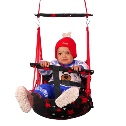 BOFFLE® Cotton Swing Chair for Kids Baby's Children Folding and Washable1-3 Years with Safety Belt/Home,Garden Jhula for Babies|Swing for Kids | Seat and Back Side 16x16 inch - Image 1