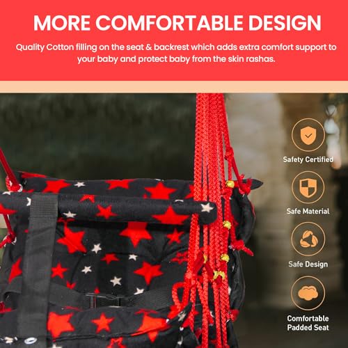BOFFLE® Cotton Swing Chair for Kids Baby's Children Folding and Washable1-3 Years with Safety Belt/Home,Garden Jhula for Babies|Swing for Kids | Seat and Back Side 16x16 inch - Image 4