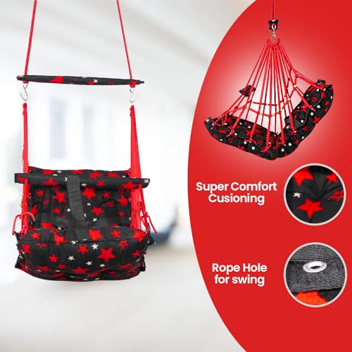 BOFFLE® Cotton Swing Chair for Kids Baby's Children Folding and Washable1-3 Years with Safety Belt/Home,Garden Jhula for Babies|Swing for Kids | Seat and Back Side 16x16 inch - Image 5