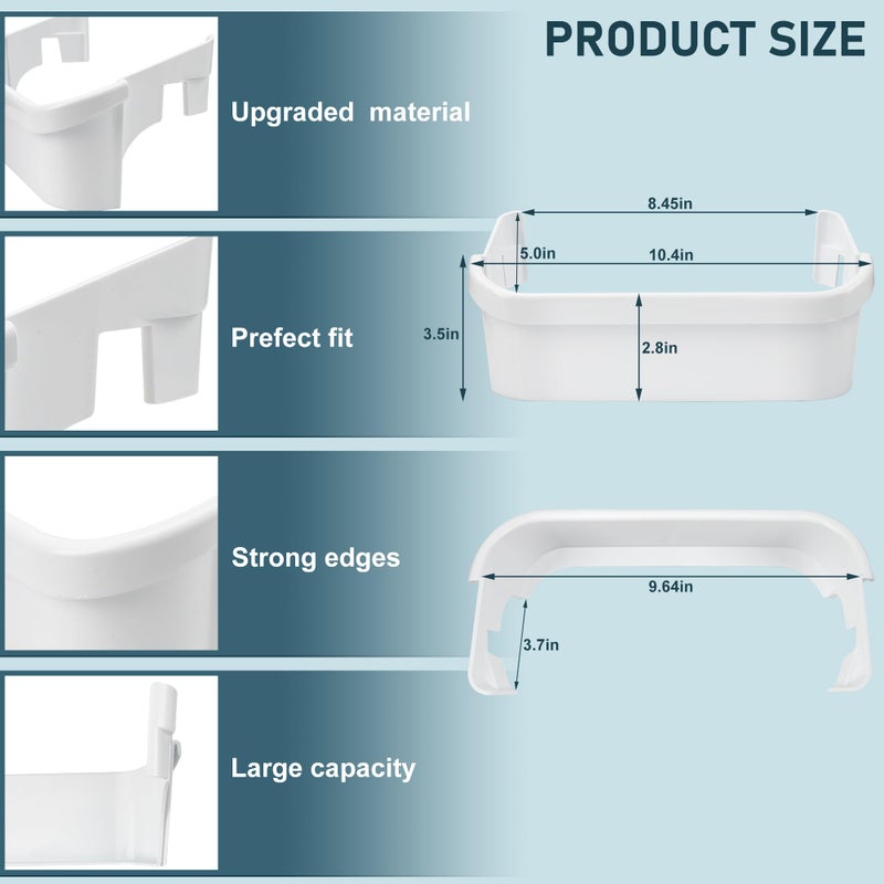 Fetechmate 240351601 رف جانبي لباب الثلاجة والفريزر متوافق مع ثلاجة Ken.More Fri.Gidaire استبدال 240351607 891154 Ap2115974-2 Pack White Freezer Low Door Shelf Bin بواسطة Fetechmate - Image 2
