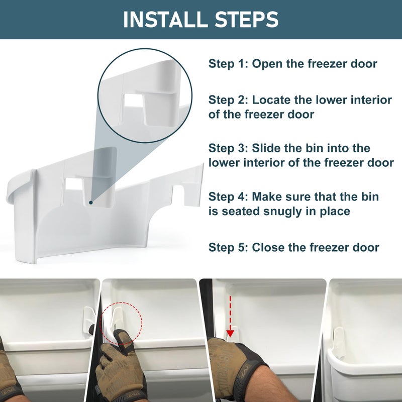 Fetechmate 240351601 رف جانبي لباب الثلاجة والفريزر متوافق مع ثلاجة Ken.More Fri.Gidaire استبدال 240351607 891154 Ap2115974-2 Pack White Freezer Low Door Shelf Bin بواسطة Fetechmate - Image 5