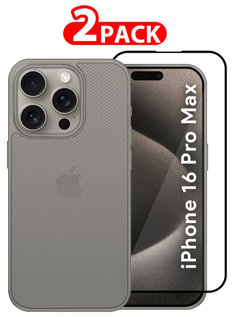CATANES (for iPhone 16 Pro Max) 2Packs, Case Air Skin Line Design Back Cover Sturdy Durable Ultra-Thin Case Drop Protection Cover Clear with Shock Proof Screen Protector- Dark Grey - Image 1