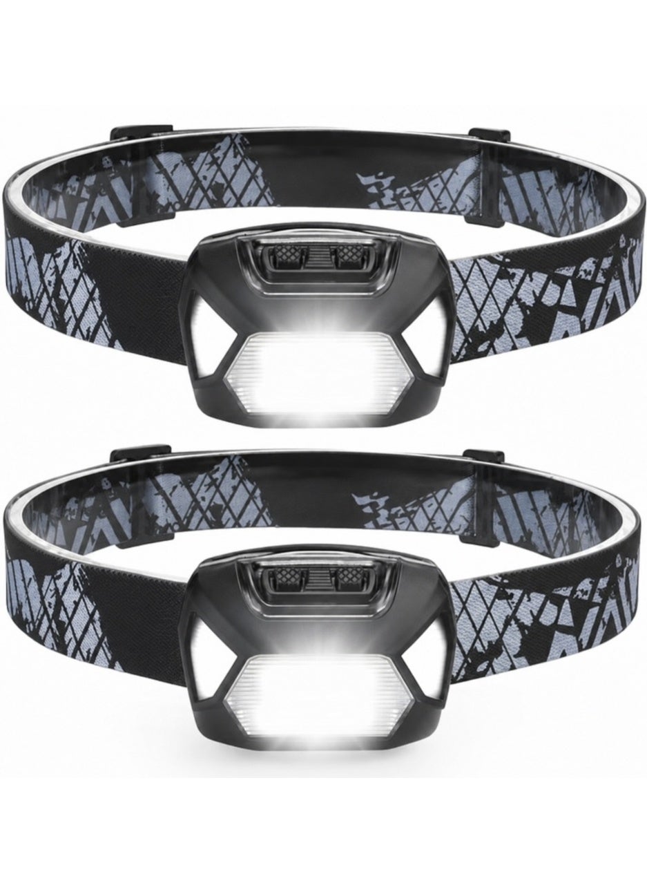 LED Headlamp 2-Pack – 1300 Lux Ultra-Bright XPG2, IPX4 Waterproof, 6 Lighting Modes, 22-Hour Runtime, Lightweight & Battery-Powered for Camping, Hiking, Running & Emergency, Batteries Included