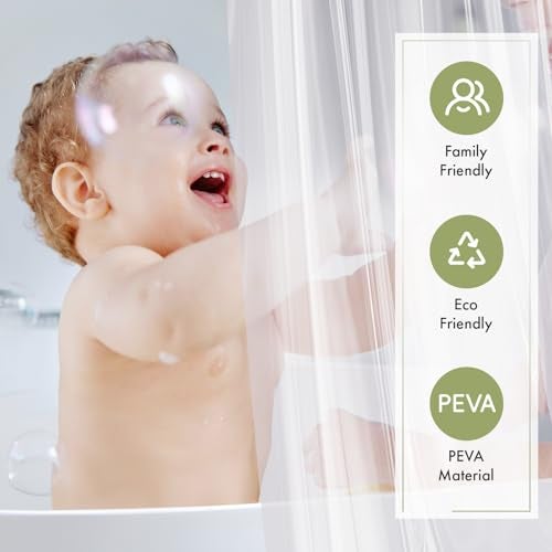 Amazer Extra Long Shower Curtain Liner, 72 x 96 Inches Clear Plastic Shower Liner PEVA Inside Waterproof Heavy Shower Curtains for Bathroom with Magnets and Grommets - Image 2