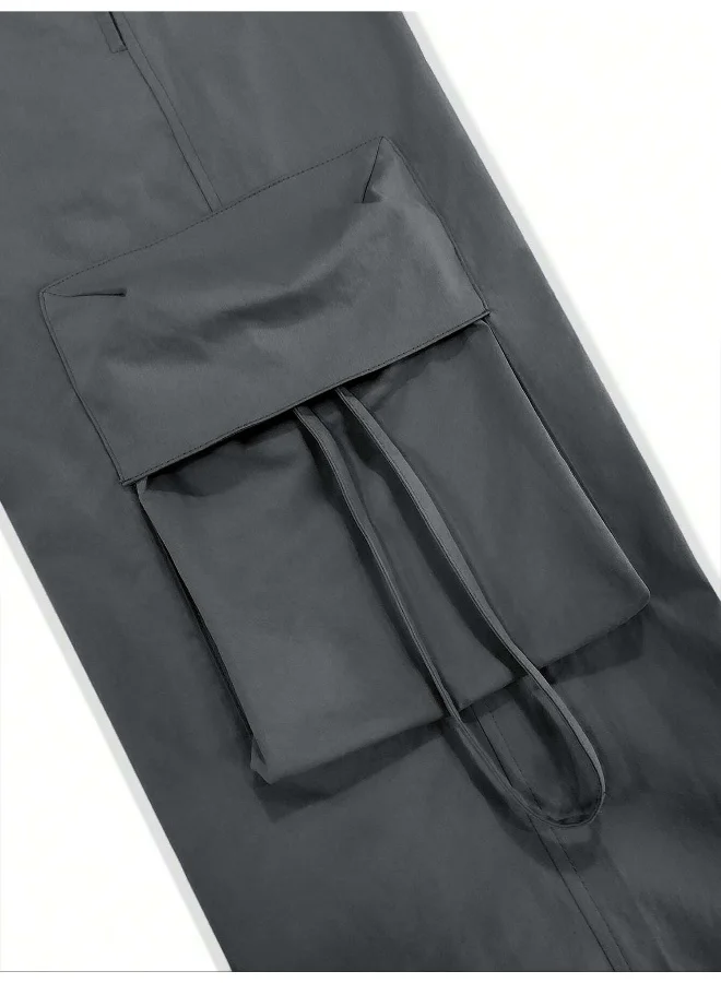 Maniac Mens Solid Dark Grey Polyester Nylon Fabric Cargo Pant