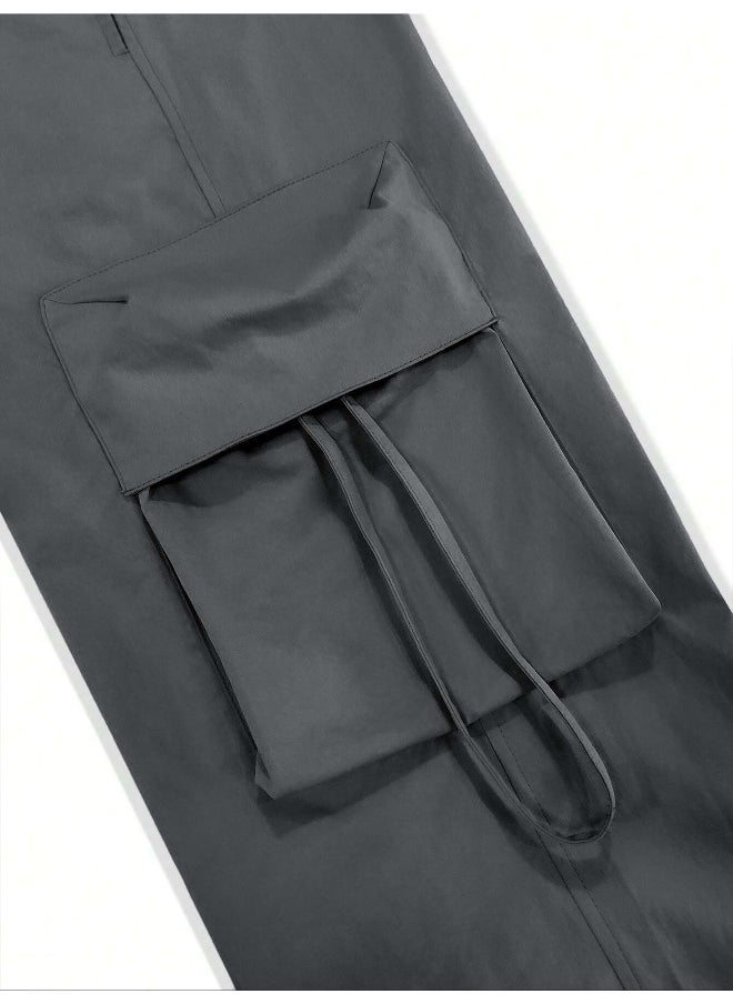 Maniac Mens Solid Dark Grey Polyester Nylon Fabric Cargo Pant  - Image 5