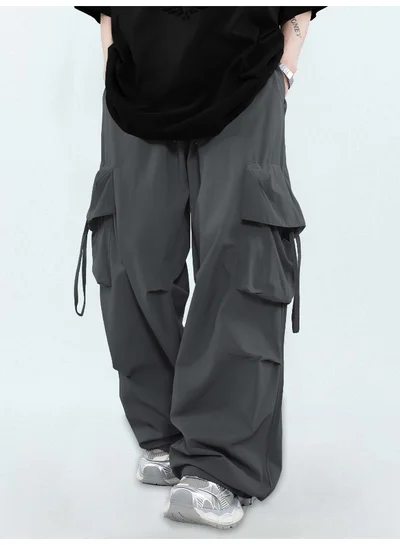 Maniac Mens Solid Dark Grey Polyester Nylon Fabric Cargo Pant
