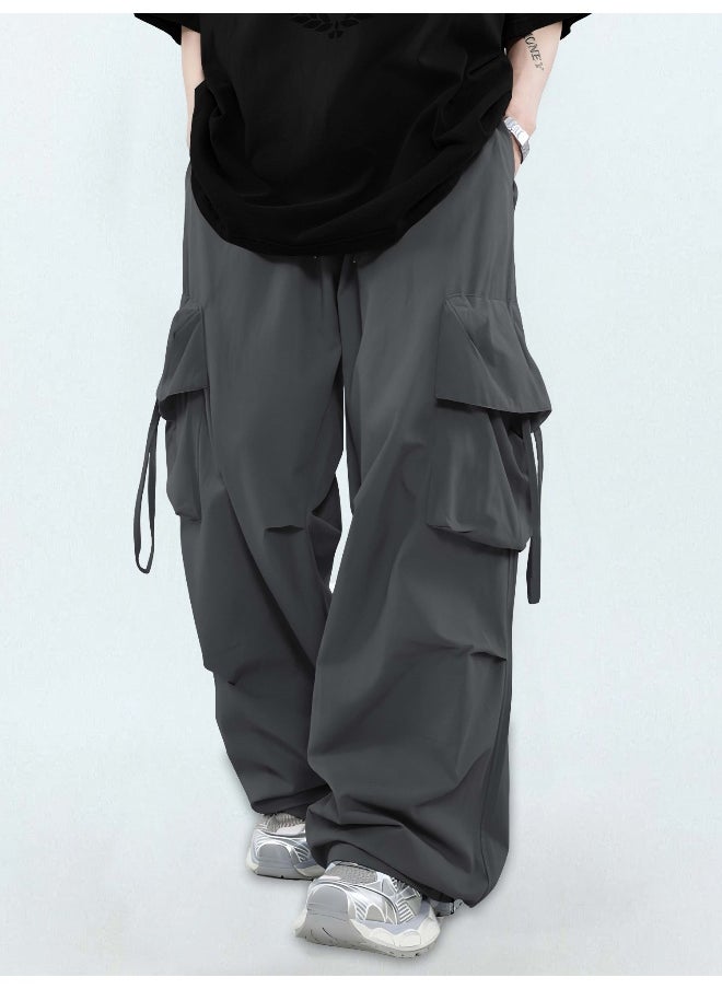 Maniac Mens Solid Dark Grey Polyester Nylon Fabric Cargo Pant  - Image 1